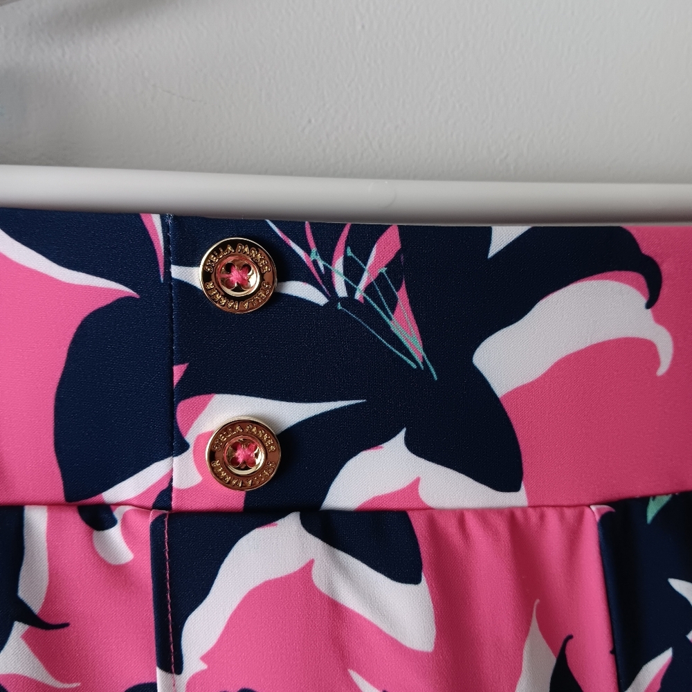 New Stella Parker Sport Floral Pants UPF 50 Tummy Control Pink Navy White Large - Picture 7 of 15